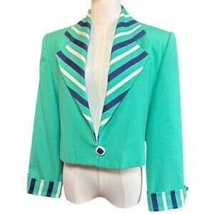 VTG Henry Lee Petites 8 Green Blue Colorblock Blazer 90s Whimsigoth Mod Preppy